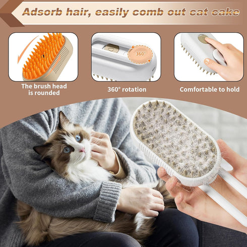 Steam Brush for Cats,3 In 1 Steamy Pet Brush,Cat Hair Brush with Steamer,Cat Comb with Steam,Cat Steamer Brush for Shedding,Steam Brush for Pets(B...