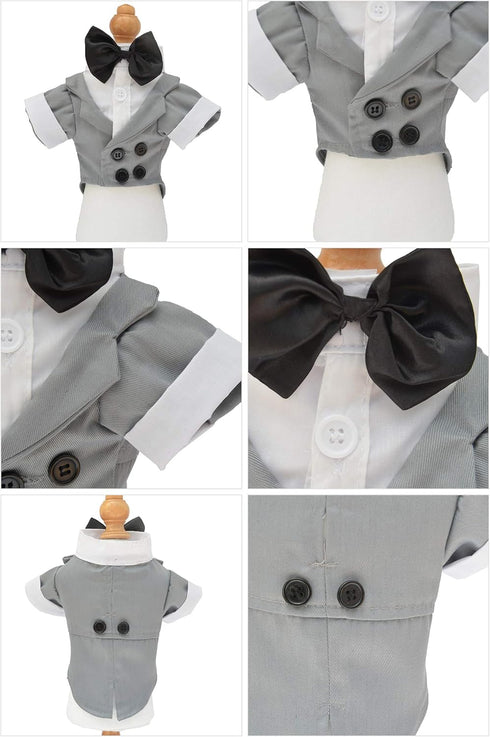 Lovelonglong Pet Costume Dog Suit Formal Tuxedo with Black Bow Tie for Small Dogs Pug Clothing Gray XL...