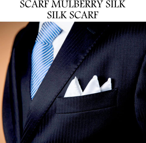 100% Pure Silk Pocket Squares for Men, 14" Solid Color Suit Mens Handkerchiefs, Elegant Premium White Silk Pocket Square for Any Gentleman Wedding...