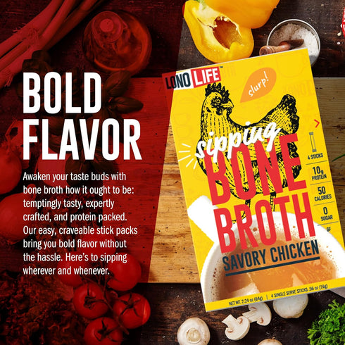 LonoLife Chicken Bone Broth Powder Mix | 10g Protein | Collagen-Rich, Keto & Paleo Friendly | Natural Ingredients | 10 Portable Stick Pack Serving...