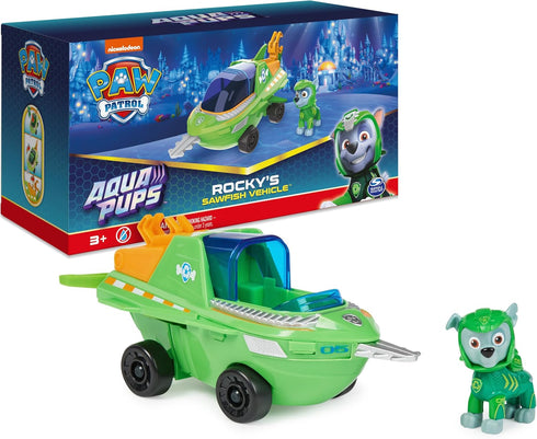 Paw Patrol Aqua Pups Rocky Transforming Sawfish Vehicle with Collectible Action Figure, Kids Toys for Ages 3 and up...