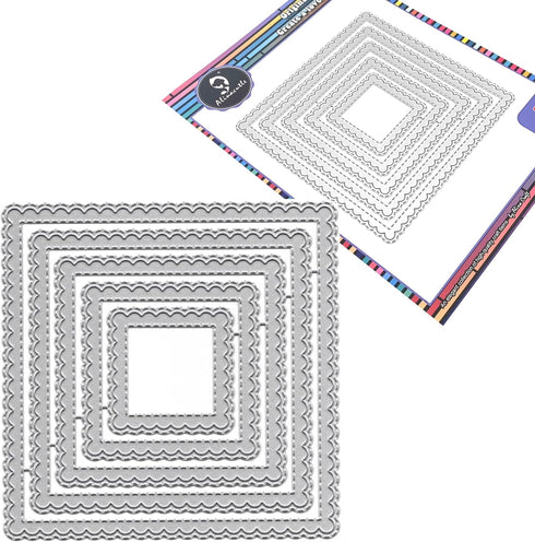 Alinacutle 5/PK Square Scallop Border Nesting Frame Die Cut, Classic Nesting Frames for Card Background, Paper Craft Die-Cuts, Scrapbooking Cuttin...