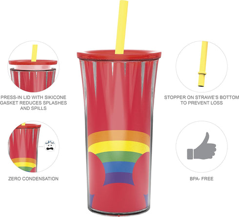 Zak Designs Disney Halloween Rainbow Collection Double-Wall Insulated Plastic Tumbler for Cold Drinks, Travel Cup with Splash-Proof Lid and Straw ...