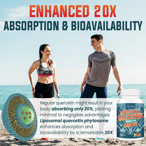 1600 MG Liposomal Quercetin Phytosome, 20X Higher Absorption, Quercetin with Bromelain, Zinc & Vitamin C, Quercetin Supplement for Immunity, Norma...