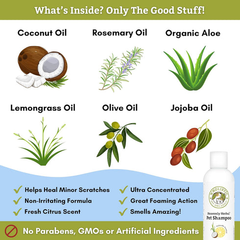 Wholistic Pet Organics Pet Shampoo Concentrate: Heavenly Herbal Organic Dog Shampoo and Conditioner - All Natural Puppy and Cat Shampoo for Dry, I...