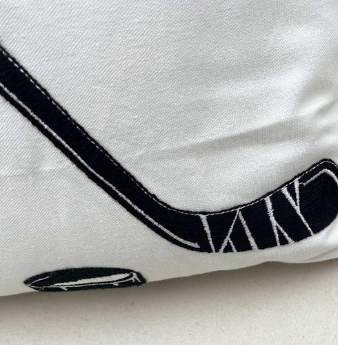 Embroidered Hockey Throw Pillow Cover,Square 18 inch Decorative Canvas Pillow Cover for Ice Hockey Room Decor(Cover Only)...