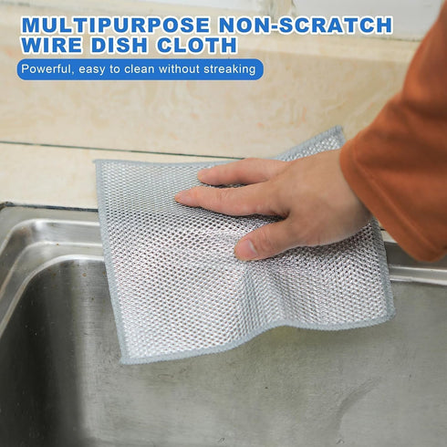 Wire Dishwashing Rag, 10 Pack Non Scratch Wire Dishcloth, Multipurpose Wire Washing Cloth for Wet and Dry, Scrubbing Wire Dishcloths for Kitchen...