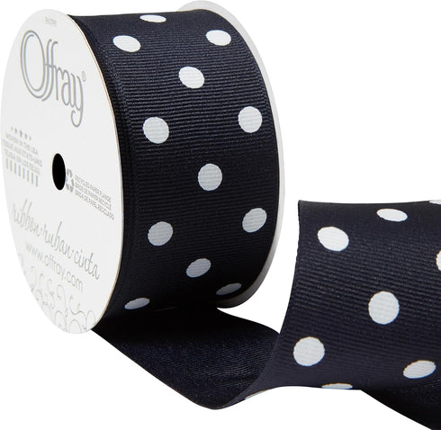 Offray 153091 1.5" Wide Grosgrain Craft and Decorative Ribbon, 9-Foot Spool, Navy Blue Polka Dot...
