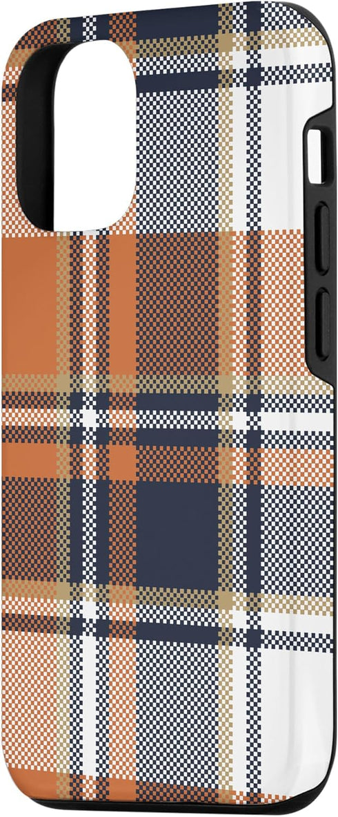 iPhone 12/12 Pro Navy Black and Orange Plaid Halloween Fall Autumn Pumpkins Case...