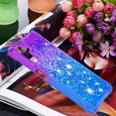 for Samsung Galaxy A13 5G Case with Tempered Glass Screen Protector, Glitter Bling Flowing Liquid Women Girls Soft TPU Shockproof Protective Phone...