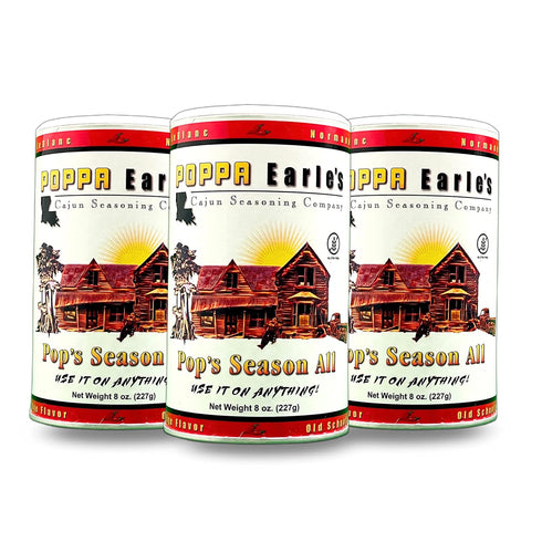 Poppa Earle's Seasoning (Cajun Seasoning Company) Gluten Free and No MSG All Purpose Seasoning "Pops Season-all" Pack of 3 (8) ounce cans...
