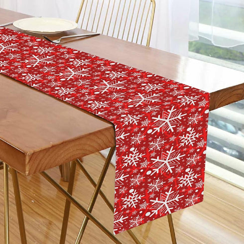 Winter Snowflake Red Table Runner 70 Inches Christmas Snowflakes Snow Runner for Dining Table Kitchen Holiday New Year Rustic Seasonal Farmhouse P...
