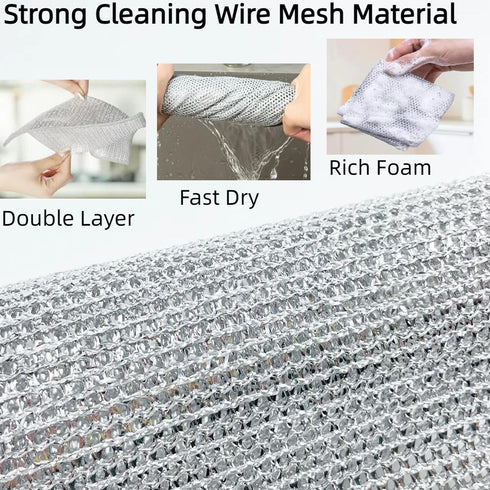 Non-Scratch Wire Cleaning Dishwash Dishcloth, Kitchen Washcloths for Washing Dishes, Multipurpose Wire Dishwashing Rag for Wet and Dry(10PCS)(Doub...