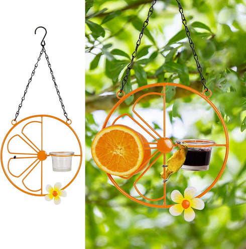 FORUP Oriole Bird Feeder for Outdoors Jelly and Oranges, Orange Fruit Oriole Jelly Bird Feeder, Outdoor Garden Metal Hanging Drinking Grape Jelly ...