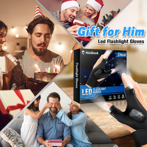 Hinshark Gifts for Men, LED Flashlight Gloves Rechargeable, Cool Tools Gadgets for Men, Birthday Gifts for Dad, Men, Him, Boyfriend, Husband, Uniq...