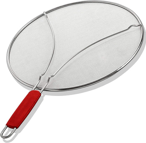 Splatter Guard for Frying Pan & Food Strainer and Universal Cookware 13" - Stops Hot Oil Splash - RED Handle - Splatter Screen for Cooking...