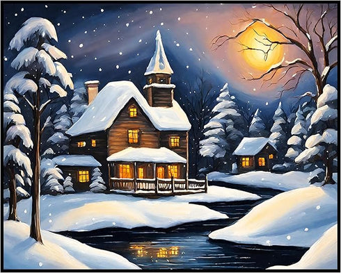 Posterizer 1 pcs- quaint old village-building in nature-night sky 12-Landscape & Nature Art-Floral Botanical Art- Decor for Home & Office- unframe...