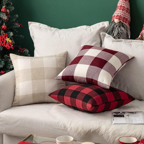 MIULEE Pack of 2 Farmhouse Buffalo Check Plaids Polyester Linen Soft Soild Decorative Square Throw Pillow Covers Outdoor Home Decor Cushion Case f...