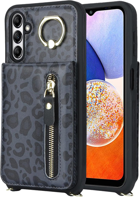 Samsung Galaxy A14 5G Case with Card Holder for Women, Galaxy A14 5G Phone Case Wallet with Strap Credit Card Slots Crossbody with Zipper Shockpro...