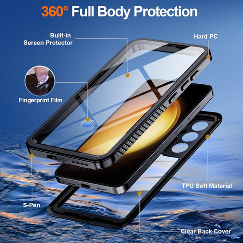 Hualele for Samsung Galaxy S23 Case Waterproof, Built in Lens & Screen Protector Rugged Full Body Protective Military Grade Drop Protection IP68 U...