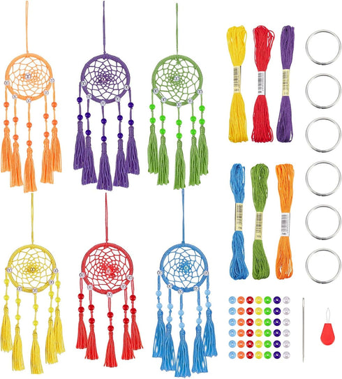 6 Set Mini Dream Catcher Kit DIY Dream Catcher Making Kit Rainbow Color Handmade Small Dream Catcher for Bag Pendant Car Interior Backpack Charm...
