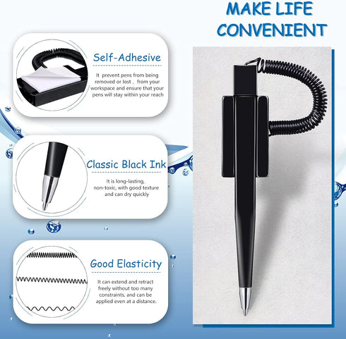 Secure Pen Set with Chain and Pen Holder, Desktop Pens with Chains, and Blank Ink Refills, Black Ink Counter Coil Corded Pen for Home Bank Office ...