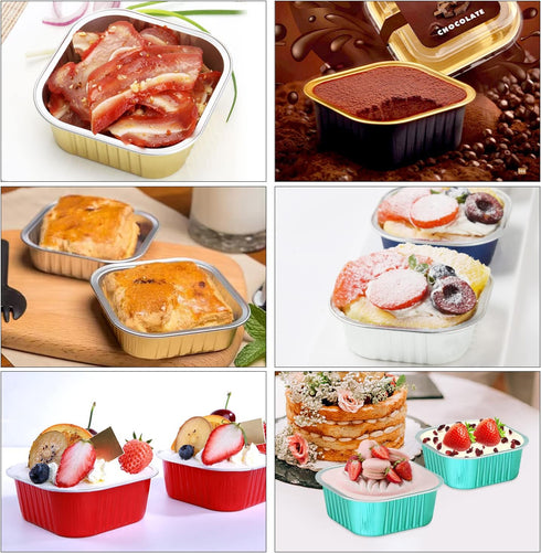 LNYZQUS 10oz Mini Cake Pans With Lids 40 Pack, Aluminum Foil Square Brownie Baking Cups,Disposable 4”x4” Large Cupcake Pan,Jumbo Muffin Tin Rameki...