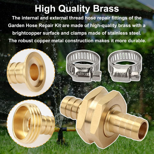 Aillsa 3/8" Garden Brass Mender End Repair Kit Hose Connector Male Female 0.47" Diameter Hose Connector The Brass Garden Hose Mender's...