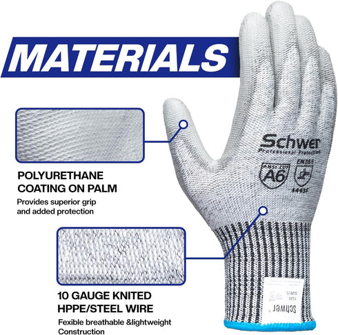 Schwer 3 Pairs AIR-SOFT Cut Resistant Gloves AR7120 ANSI A6 Cut Proof Work Gloves, Touchscreen, for Men and Women Used for Woodworking, Glass Cutt...