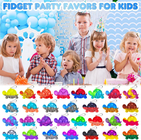 Pop Fidget Toys Bulk Its Kids Party Favors 30 PCS Turtle Toys Mini Pop Keychain It Sensory Fidget Toy Pack Fidgets for Classroom Prizes for Kids S...