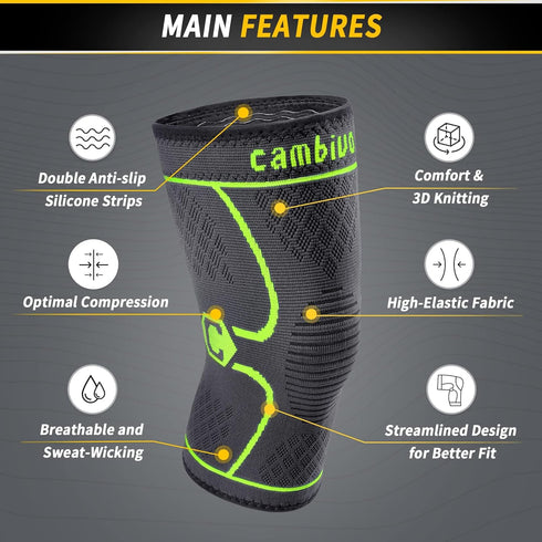 CAMBIVO 2 Pack Knee Brace, Knee Compression Sleeve for Men and Women, Knee Support for Running, Workout, Gym, Hiking, Sports (Green,Medium)...