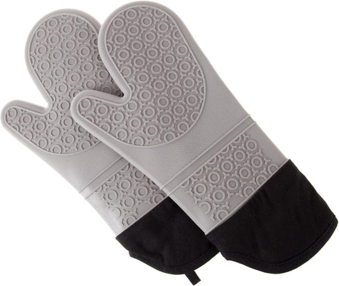 Silicone Oven Mitts – Extra Long Professional Quality Heat Resistant with Quilted Lining and 2-sided Textured Grip – 1 pair Gray by Lavish Home...