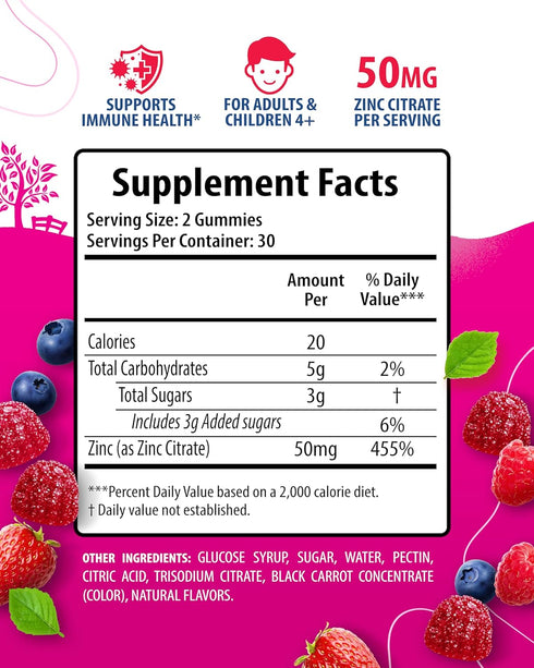 Zinc Gummies for Adults - Zinc Chewable Gummy for Immune Support - Powerful Natural Antioxidant Non-GMO Supplement for Children Men Woman Adults...