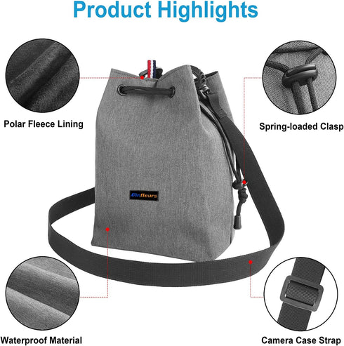 Camera Bag, Camera Case, Drawstring Camera Bag, Waterproof Camera Shoulder Bag, Soft Camera Case with Camera Straps for Photographers...