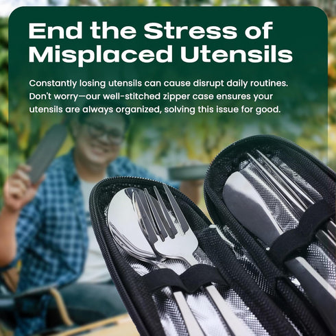 Portable Travel Silverware Set With Case, Includes 5 Pcs of Travel Utensils With Case, Stainless Steel Flatware Set For Camping, Easy to Travel, L...