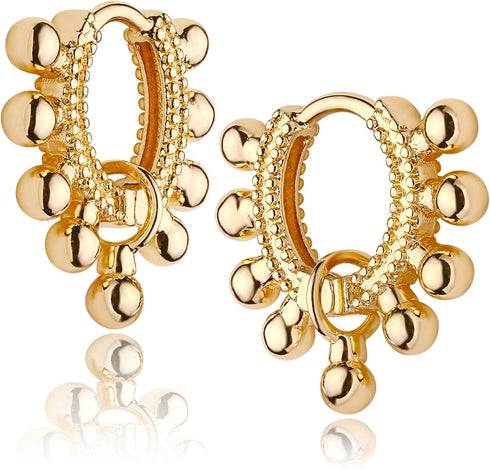 Mevecco Gold Dainty Huggie Hoop Earring,18K Gold Plated Cute Tiny Drop Ball Hoop Earrings for Women (ball)…...