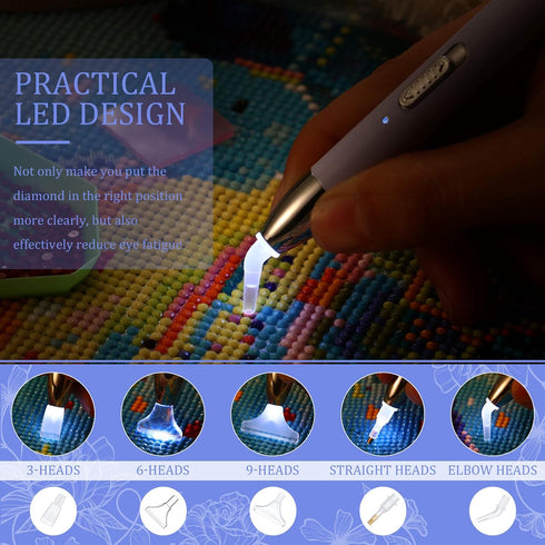 Zonon 27 Pcs Rhinestone Art Accessories, Included Lighted USB Rechargeable LED Painting Pen, 20 Glue Clay, 5 Rhinestone Pen Tips and Storage Case ...