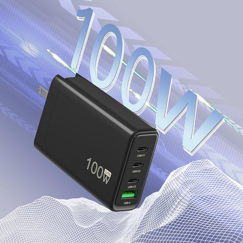 100W USB C Charger, 4 Port GaN Charging Station Fast Compact Wall Charger for Mac Book Pro/Air, iPad, iPhone 15 14 13 Pro Max, Pixel, Dell XPS, Ga...