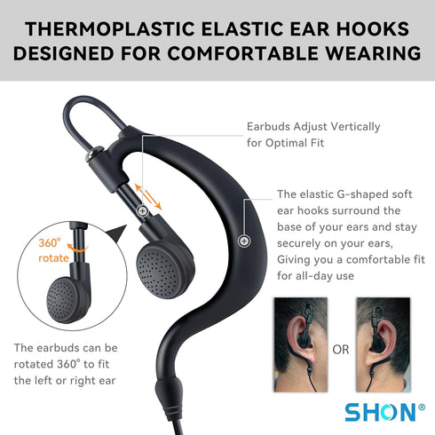 SHON Walkie Talkie Earpiece with Mic, 2PIN Ear-Hook Sponge Ear Cushions Two-Way Radios Compatible with Kenwood Baofeng and Retevis Radios,Ldeal fo...
