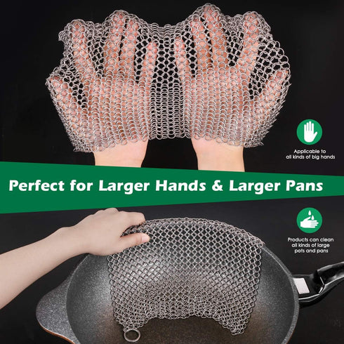 AMAGABELI GARDEN & HOME 10”x10” Stainless Steel Cast Iron Cleaner Chainmail Scrubber for Cast Iron Pan Skillet Cleaner for Dishes Cast Iron Pot Co...