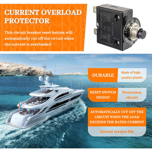 HUWREW 3 Amp Push Button Circuit Breaker 125-250V AC 50V DC L1 Series Manual Reset Thermal Circuit Breaker 3A Thermal Overload Protector...