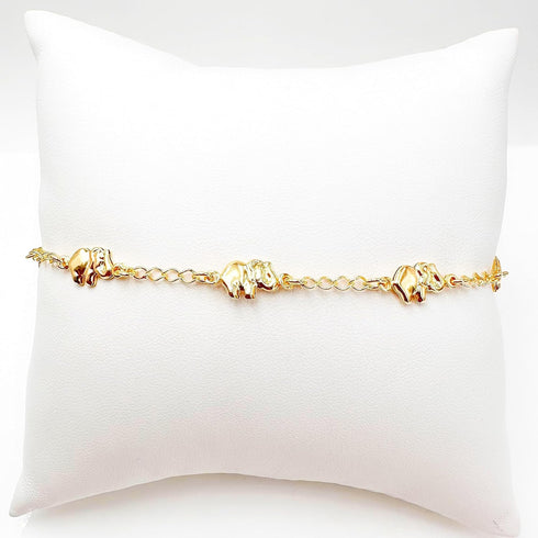 LESLIE BOULES Elegant 18K Gold-Plated Anklet with Seven Elephant Charms - Symbols of Protection, Abundance, and Good Luck...