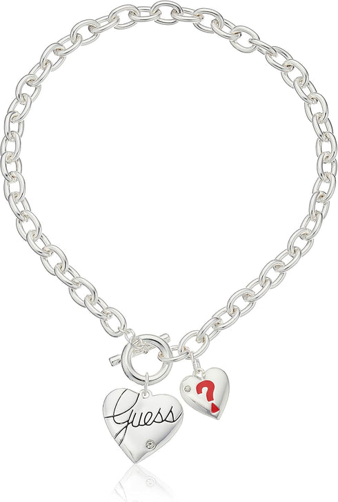GUESS "Basic Silver Logo Heart and Pave Heart Toggle Pendant Necklace...