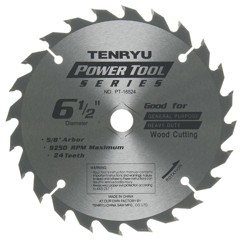 Tenryu PT-16524 6-1/2" x 24-Tooth Power Tool Series Circular Saw Blade for Cordless Saws...