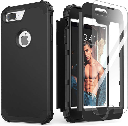 IDweel for iPhone 8 Plus Case, for iPhone 7 Plus Case with Tempered Glass Screen Protector, 3 in 1 Shockproof Slim Hybrid Heavy Duty Hard PC Cover...