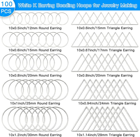 100Pcs Earring Beading Hoops for Jewelry Making,50Pcs Round Earrings Findings Hoops 50Pcs Triangle Earring Beading Hoops for DIY Craft Jewelry Mak...