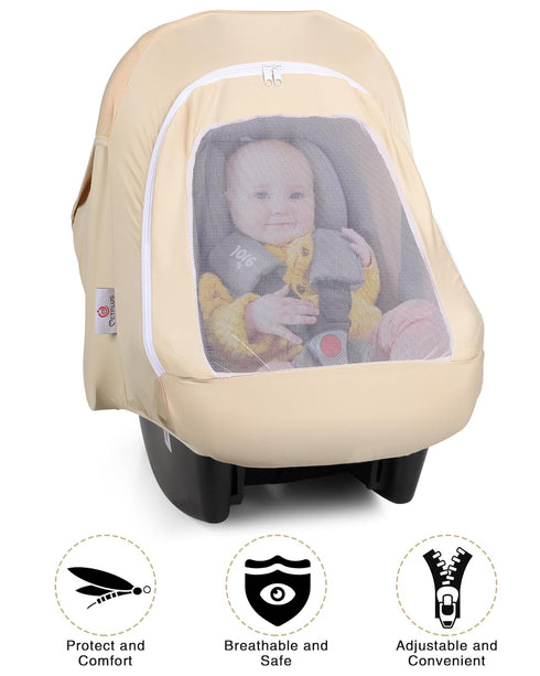 Metplus 2-in-1 Baby Car Seat Cover, Multi Use Cover for Baby Car Seat Canopy with Privacy Sun Shade, Protect Your Baby's Safety Seat with Style, I...