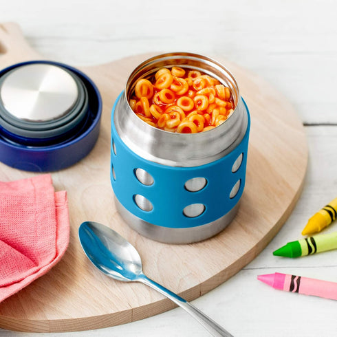 LunchBots Thermal 8 oz Triple Insulated Thermos - Hot 6 Hours or Cold 12 Hours - Leak Proof Thermos Soup Jar - All Stainless Interior - Navy Lid -...