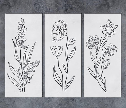 GSS Designs Tall Wildflower Stencils for Painting Large Flower 7x16Inch Flowers Stencil Bouquet Painting Stencils for Wood Wall Canvas...