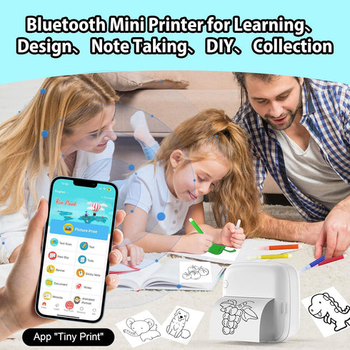 HuiJuKeJi Mini Sticker Printer with RGB Light Pocket Inkless Thermal Printer for iOS&Android, 9 Rolls Thermal Paper?5 Color Pens, Bluetooth Smart ...